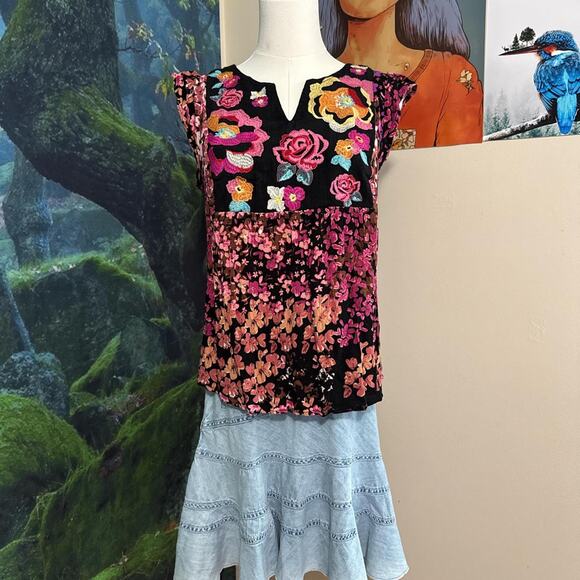 savanna jane embroidered boho floral blouse size small - Picture 2 of 5